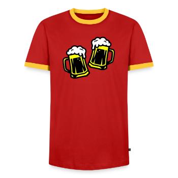 Toasting beer Drinking - Men's Ringer Shirt - red/yellow  - Front - AI Model Female 172 light (172cm) & AI Model Male 178 dark (178cm)