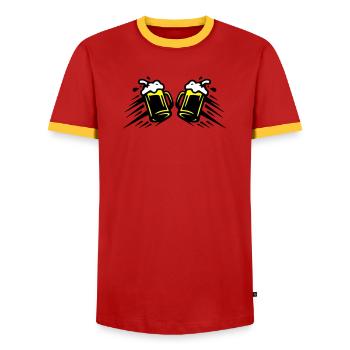Bier Bierglas Anstoßen Symbol - Männer Kontrast-T-Shirt - Rot/Gelb  - Vorne - AI Model Female 172 light (172cm) & AI Model Male 178 dark (178cm)