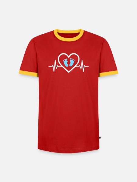 Pregnancy Announcement Heart Blue Footprints Boy - Men's Ringer Shirt - red/yellow 