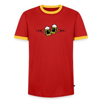 Bier Anstoßen Symbol Bierkrug - Männer Kontrast-T-Shirt - Rot/Gelb  - Vorne - AI Model Female 172 light (172cm) & AI Model Male 178 dark (178cm)