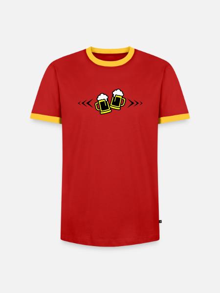 Bier Anstoßen Symbol Bierkrug - Männer Kontrast-T-Shirt - Rot/Gelb 