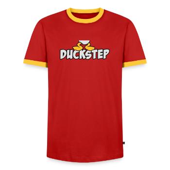 Duckstep - Männer Kontrast-T-Shirt - Rot/Gelb  - Vorne - AI Model Female 172 light (172cm) & AI Model Male 178 dark (178cm)