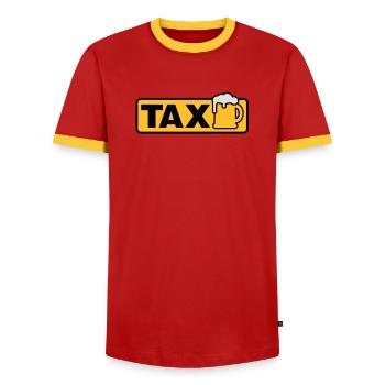 Taxi bière - T-shirt contrasté Homme - rouge/jaune  - Devant - AI Model Female 172 light (172cm) & AI Model Male 178 dark (178cm)