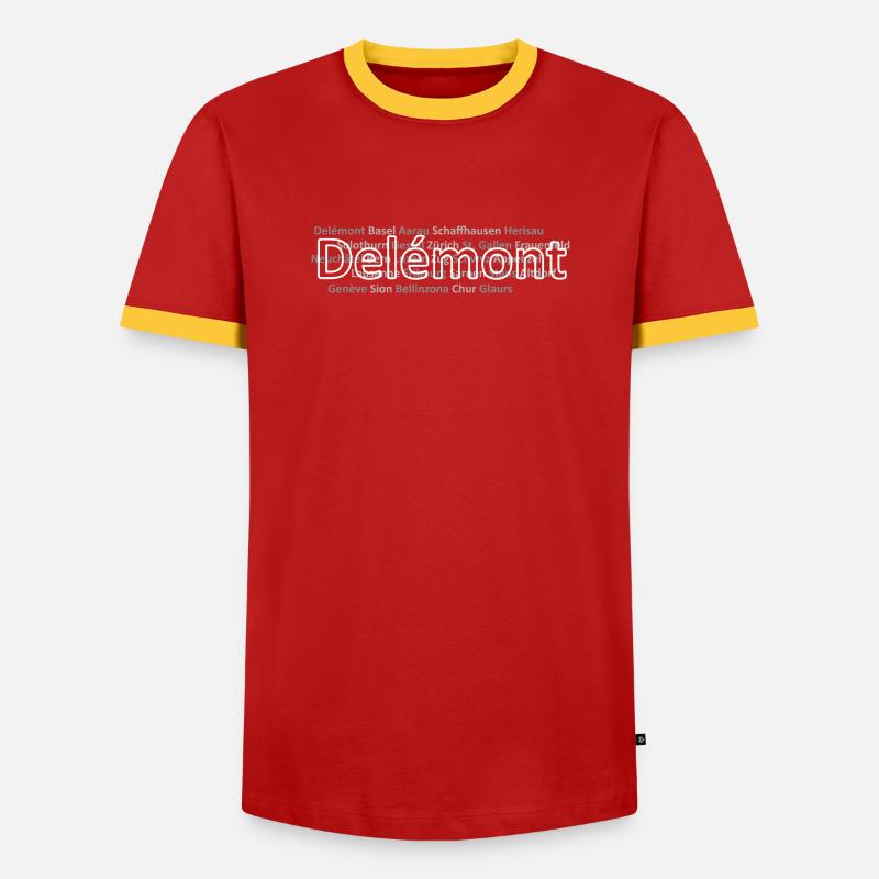 Schweizer Städte Delemont - Männer Kontrast-T-Shirt - Rot/Gelb
