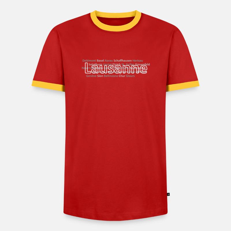 Schweizer Städte Lausanne - Männer Kontrast-T-Shirt - Rot/Gelb