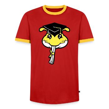 Caterpillar High School Graduation Passed College Worm - Men's Ringer Shirt - red/yellow  - Front - AI Model Female 172 light (172cm) & AI Model Male 178 dark (178cm)