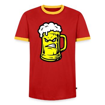 Bier Comic - Männer Kontrast-T-Shirt - Rot/Gelb  - Vorne - AI Model Female 172 light (172cm) & AI Model Male 178 dark (178cm)