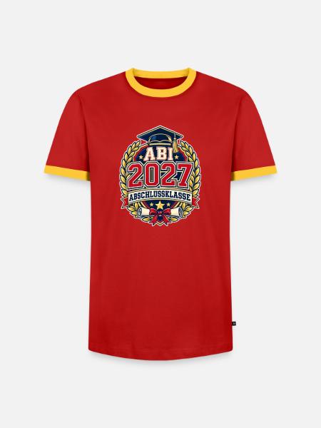 Abi 2027 Abschlussklasse im Varsity-College-Stil - Männer Kontrast-T-Shirt - Rot/Gelb 