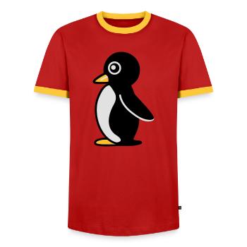 Minimalistischer Pinguin - Männer Kontrast-T-Shirt - Rot/Gelb  - Vorne - AI Model Female 172 light (172cm) & AI Model Male 178 dark (178cm)