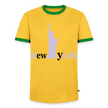 new_york - Men's Ringer Shirt - yellow/green  - Front - AI Model Female 172 light (172cm) & AI Model Male 178 dark (178cm)
