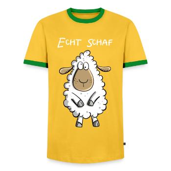 Echt Schaf I Cooles Schäfchen Comic Geschenk Fun - Männer Kontrast-T-Shirt - Gelb/Grün  - Vorne - AI Model Female 172 light (172cm) & AI Model Male 178 dark (178cm)