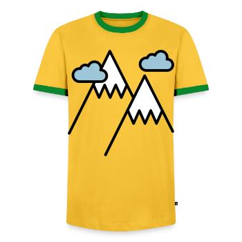 Der Berg ruft - Männer Kontrast-T-Shirt - Gelb/Grün  - Vorne - AI Model Female 172 light (172cm) & AI Model Male 178 dark (178cm)