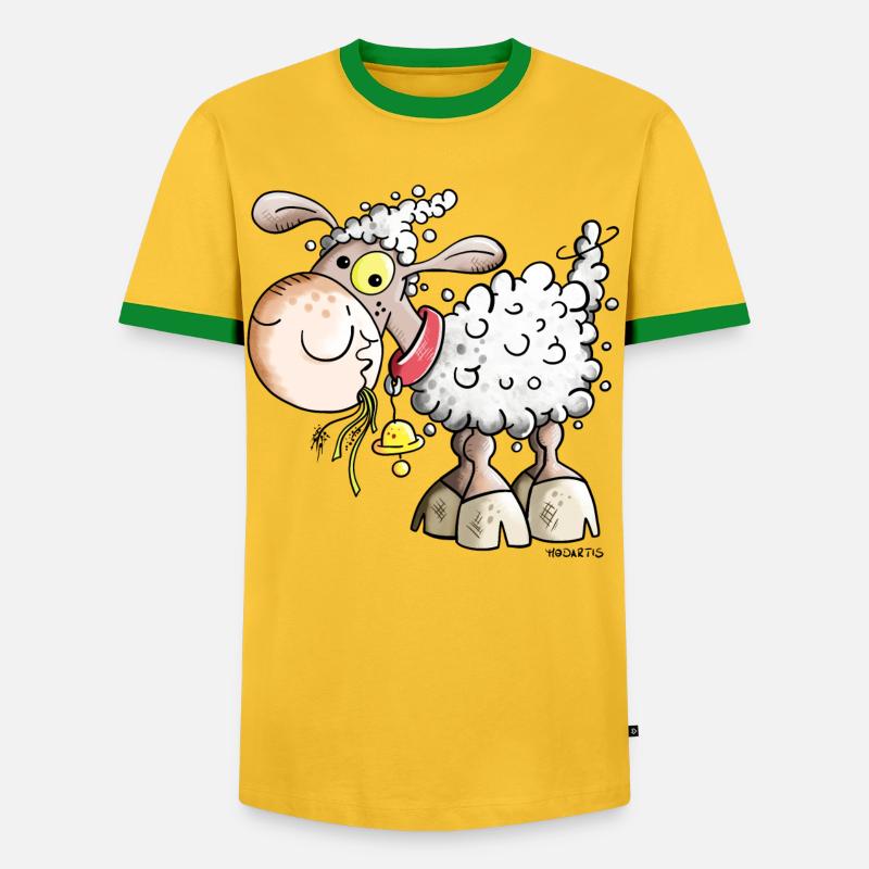 Schaf auf der Weide - Männer Kontrast-T-Shirt - Gelb/Grün 