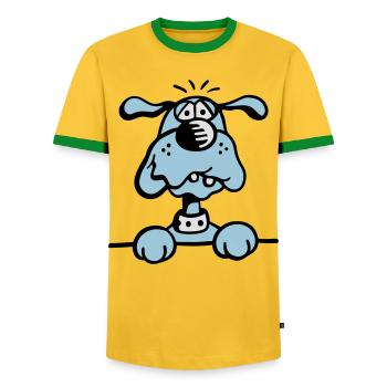 Happy Dog - Men's Ringer Shirt - yellow/green  - Front - AI Model Female 172 light (172cm) & AI Model Male 178 dark (178cm)