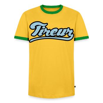 Tireur pétanque flex - T-shirt contrasté Homme - jaune/vert  - Devant - AI Model Female 172 light (172cm) & AI Model Male 178 dark (178cm)