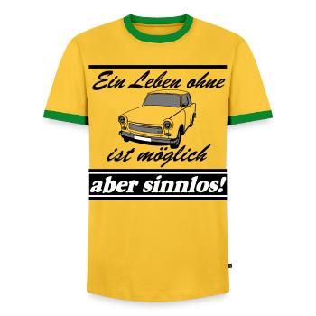  , ein Leben ohne  ..(25) - Männer Kontrast-T-Shirt - Gelb/Grün  - Vorne - AI Model Female 172 light (172cm) & AI Model Male 178 dark (178cm)