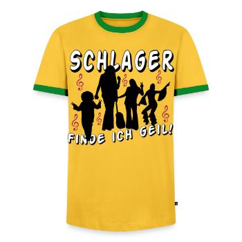 Schlager Liebe Shirt: Finde Ich Geil - Männer Kontrast-T-Shirt - Gelb/Grün  - Vorne - AI Model Female 172 light (172cm) & AI Model Male 178 dark (178cm)