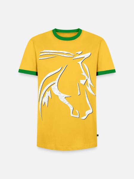 Hestehoved - hestetegning - ridning - hestekvinde - Herre kontrast-T-shirt - gul/grøn 