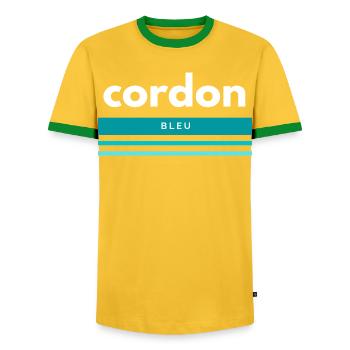 Cordon Bleu Funny Shirt Gift - Men's Ringer Shirt - yellow/green  - Front - AI Model Female 172 light (172cm) & AI Model Male 178 dark (178cm)