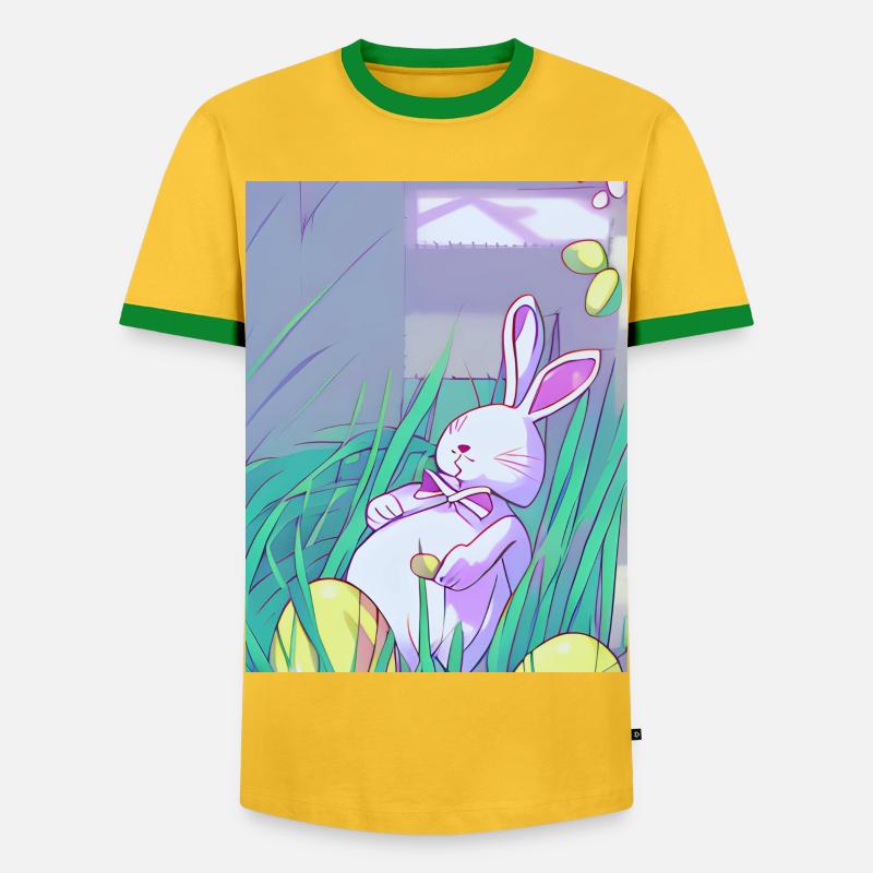 Pastel Easter Bunny in Spring Grass - Men's Ringer Shirt - yellow/green