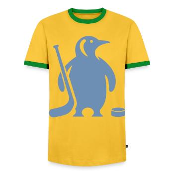 Minimalistische Pinguin Eishockey Silhouette - Männer Kontrast-T-Shirt - Gelb/Grün  - Vorne - AI Model Female 172 light (172cm) & AI Model Male 178 dark (178cm)