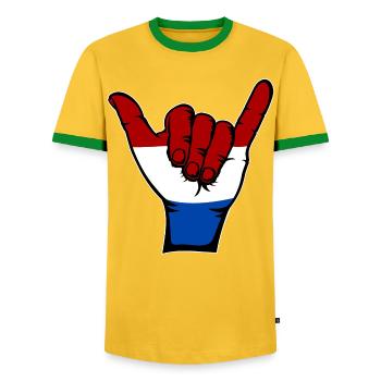 Holland Flag Surfing Symbol - Men's Ringer Shirt - yellow/green  - Front - AI Model Female 172 light (172cm) & AI Model Male 178 dark (178cm)