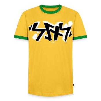 Sins rune graffiti - Men's Ringer Shirt - yellow/green  - Front - AI Model Female 172 light (172cm) & AI Model Male 178 dark (178cm)