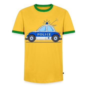 Polizeiauto Police Blau - Männer Kontrast-T-Shirt - Gelb/Grün  - Vorne - AI Model Female 172 light (172cm) & AI Model Male 178 dark (178cm)