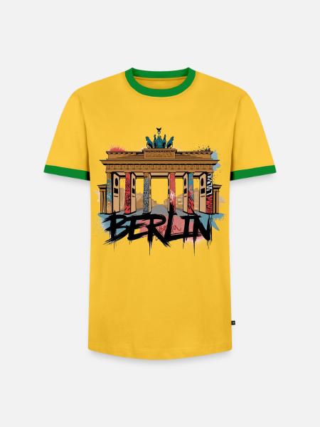 Urban Berlin-stil – Brandenburger Tor - Kontrast-T-skjorte for menn - gul/grønn 