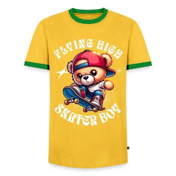 Ours en peluche skateur sur skateboard - T-shirt contrasté Homme - jaune/vert  - Devant - AI Model Female 172 light (172cm) & AI Model Male 178 dark (178cm)