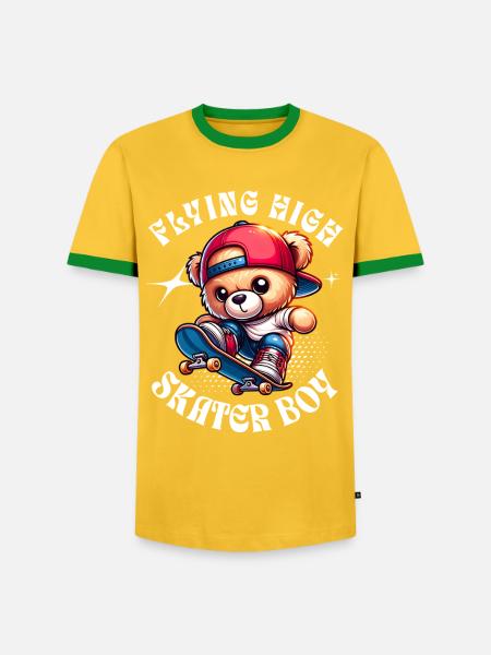 Skater teddy bear on skateboard - Men's Ringer Shirt - yellow/green
