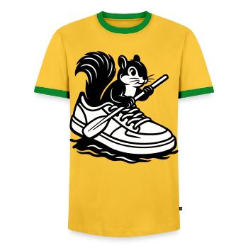 Écureuil en baskets ! - T-shirt contrasté Homme - jaune/vert  - Devant - AI Model Female 172 light (172cm) & AI Model Male 178 dark (178cm)