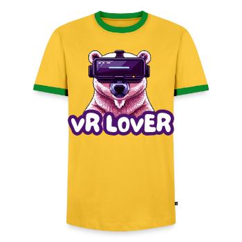VR Bär mit Virtual Reality Brille - Männer Kontrast-T-Shirt - Gelb/Grün  - Vorne - AI Model Female 172 light (172cm) & AI Model Male 178 dark (178cm)