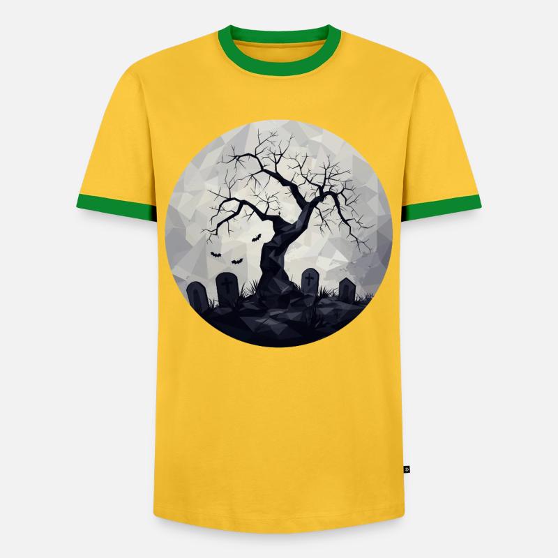 Dark Ghost Trees with Cemetery - Men's Ringer Shirt - yellow/green 