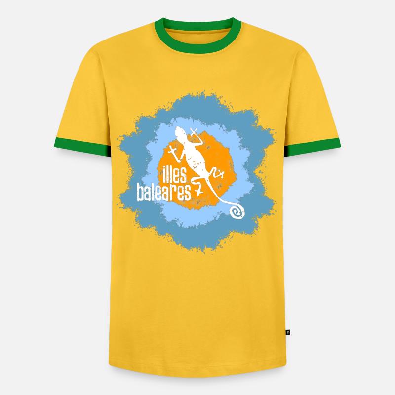 Lizard mit Inselmotiv und Textdesign - Männer Kontrast-T-Shirt - Gelb/Grün 