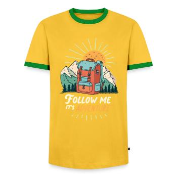 Mountain adventure backpack - Men's Ringer Shirt - yellow/green  - Front - AI Model Female 172 light (172cm) & AI Model Male 178 dark (178cm)