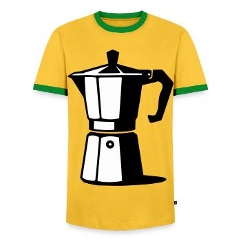 Espresso pot - Men's Ringer Shirt - yellow/green  - Front - AI Model Female 172 light (172cm) & AI Model Male 178 dark (178cm)