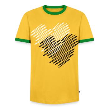 Zwei Herzen Scribble - Männer Kontrast-T-Shirt - Gelb/Grün  - Vorne - AI Model Female 172 light (172cm) & AI Model Male 178 dark (178cm)