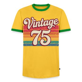 Vintage 75 Retro Design 70s - Men's Ringer Shirt - yellow/green  - Front - AI Model Female 172 light (172cm) & AI Model Male 178 dark (178cm)