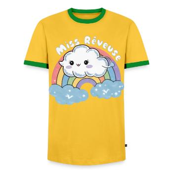 Child Dreamer and Sleep Miss Magical Dreamer - Men's Ringer Shirt - yellow/green  - Front - AI Model Female 172 light (172cm) & AI Model Male 178 dark (178cm)