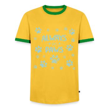 Always on Paws - Men's Ringer Shirt - yellow/green  - Front - AI Model Female 172 light (172cm) & AI Model Male 178 dark (178cm)