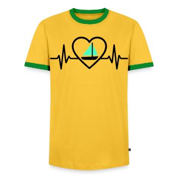 Navigation de cœur – Bateau de la passion - T-shirt contrasté Homme - jaune/vert  - Devant - AI Model Female 172 light (172cm) & AI Model Male 178 dark (178cm)