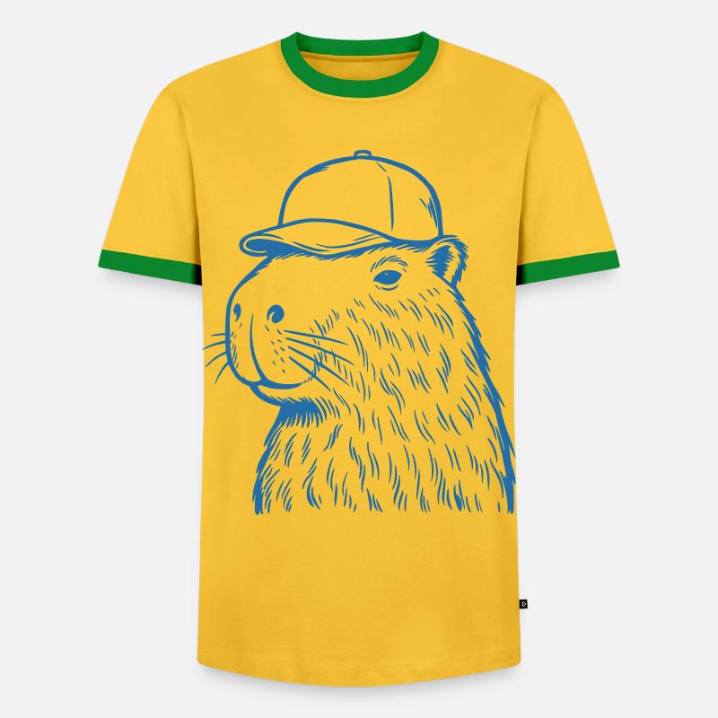 Capybara with baseball cap - Men's Ringer Shirt - yellow/green 