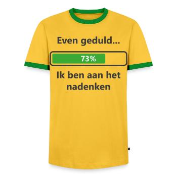 Patient... I'm thinking - Men's Ringer Shirt - yellow/green  - Front - AI Model Female 172 light (172cm) & AI Model Male 178 dark (178cm)