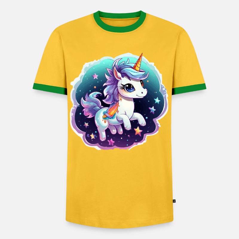 Kosmisches Einhorn mit Schal - Männer Kontrast-T-Shirt - Gelb/Grün 