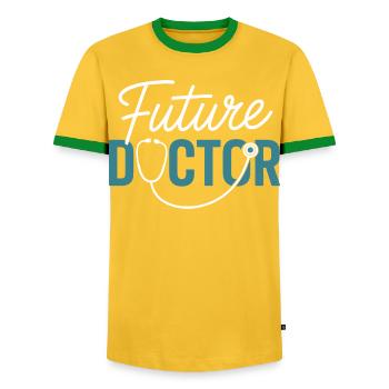 Future Doctor Stethoscope Design - Men's Ringer Shirt - yellow/green  - Front - AI Model Female 172 light (172cm) & AI Model Male 178 dark (178cm)