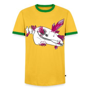 Crâne de Cristal - Cheval (par Leni Riosa) - T-shirt contrasté Homme - jaune/vert  - Devant - AI Model Female 172 light (172cm) & AI Model Male 178 dark (178cm)