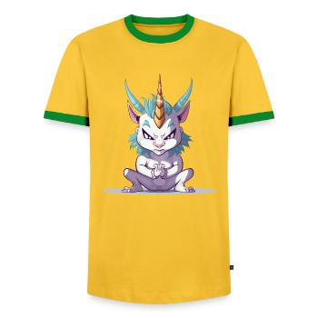 Angry Unicorn - Men's Ringer Shirt - yellow/green  - Front - AI Model Female 172 light (172cm) & AI Model Male 178 dark (178cm)