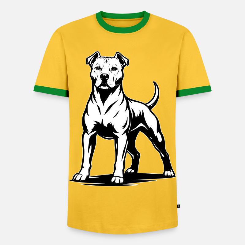 Pitbull in stolzer Pose - Männer Kontrast-T-Shirt - Gelb/Grün 