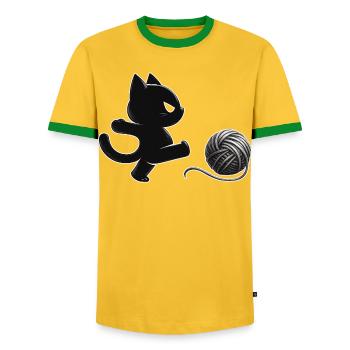 Wütende Katze tritt Wollknäuel – Lustiges Katzenmo - T-shirt contrasté Homme - jaune/vert  - Devant - AI Model Female 172 light (172cm) & AI Model Male 178 dark (178cm)